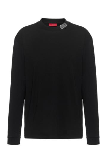 Koszulki HUGO Long Sleeved Cotton Czarne Męskie (Pl29924)